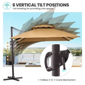 10 ft. Square Large Outdoor Aluminum Cantilever 360-Degree Rotation Patio Umbrella with Base, Beige - Image 2