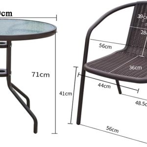 Black / Brown Outdoor Tables Chairs 3 Piece Garden Furniture Set, Patio Bistro Set, Dining Set 2 Seater Chairs & 1 Glasses Table, for Balcony, Garden, TER - Image 6
