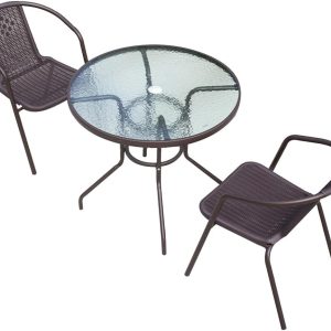 Black / Brown Outdoor Tables Chairs 3 Piece Garden Furniture Set, Patio Bistro Set, Dining Set 2 Seater Chairs & 1 Glasses Table, for Balcony, Garden, TER - Image 10