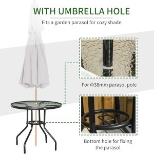 31.5" Round Outdoor Dining Table with Umbrella Hole, Patio Coffee End Side Bistro Table with Tempered Glass Top, Steel Frame for Backyard. - Image 6