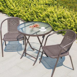 Black / Brown Outdoor Tables Chairs 3 Piece Garden Furniture Set, Patio Bistro Set, Dining Set 2 Seater Chairs & 1 Glasses Table, for Balcony, Garden, TER - Image 8