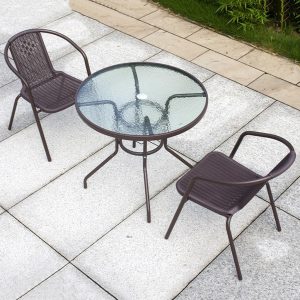 Black / Brown Outdoor Tables Chairs 3 Piece Garden Furniture Set, Patio Bistro Set, Dining Set 2 Seater Chairs & 1 Glasses Table, for Balcony, Garden, TER - Image 9