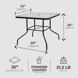 Four Seasons Courtyard Sunny Isles Tempered Glass Top Patio Dining Table, Black - Image 3