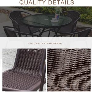 Black / Brown Outdoor Tables Chairs 3 Piece Garden Furniture Set, Patio Bistro Set, Dining Set 2 Seater Chairs & 1 Glasses Table, for Balcony, Garden, TER - Image 5
