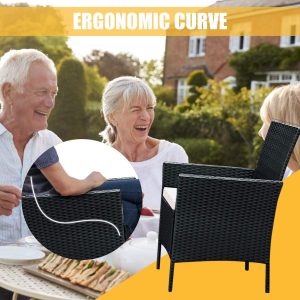 Rattan Sofa Furniture Set Outdoor Garden Patio 4-Piece Cushioned Seat Wicker (Black / Brown) - Image 4
