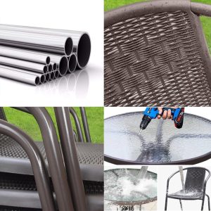 Black / Brown Outdoor Tables Chairs 3 Piece Garden Furniture Set, Patio Bistro Set, Dining Set 2 Seater Chairs & 1 Glasses Table, for Balcony, Garden, TER - Image 3