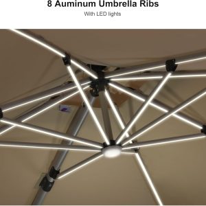 10' X 10' Double Top Deluxe Solar Powered LED Rectangle Patio Umbrella Offset Hanging Umbrella Outdoor Market Umbrella Garden Umbrella, Beige - Image 3