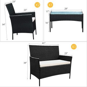 Rattan Sofa Furniture Set Outdoor Garden Patio 4-Piece Cushioned Seat Wicker (Black / Brown) - Image 5