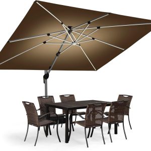 10' X 10' Double Top Deluxe Solar Powered LED Rectangle Patio Umbrella Offset Hanging Umbrella Outdoor Market Umbrella Garden Umbrella, Beige - Image 6