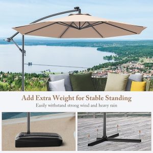 10ft Offset Patio Umbrella Cantilever Umbrella, Outdoor Hanging Market Umbrella w/Crank & Cross Base, Easy Tilt Adjustment, Outdoor Offset Umbrellas for Backyard, Poolside, Lawn and Garden ( Beige) - Image 2