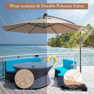 10ft Offset Patio Umbrella Cantilever Umbrella, Outdoor Hanging Market Umbrella w/Crank & Cross Base, Easy Tilt Adjustment, Outdoor Offset Umbrellas for Backyard, Poolside, Lawn and Garden ( Beige) - Image 1