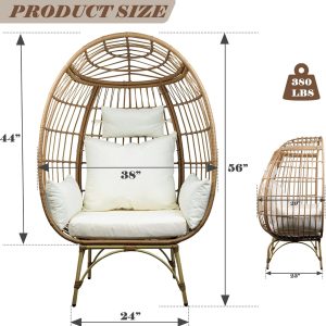 Wicker Egg Chair, Patio Egg Chair Indoor, All-Weather Oversized Rattan Egg Lounge Chairs for Living Room, Balcony, Backyard - Image 3