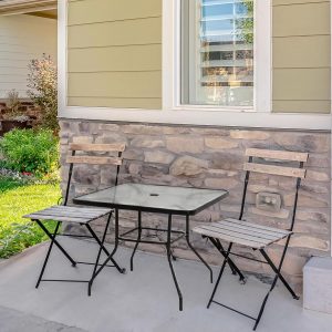 Four Seasons Courtyard Sunny Isles Tempered Glass Top Patio Dining Table, Black - Image 2