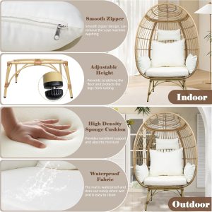 Wicker Egg Chair, Patio Egg Chair Indoor, All-Weather Oversized Rattan Egg Lounge Chairs for Living Room, Balcony, Backyard - Image 5