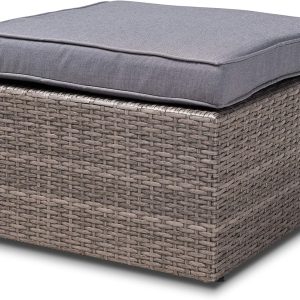 Baxton Studio Pamela Modern and Contemporary Grey Polyester Upholstered and Brown Finished 4-Piece Woven Rattan Outdoor Patio Set - Image 5