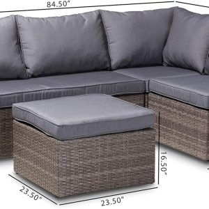Baxton Studio Pamela Modern and Contemporary Grey Polyester Upholstered and Brown Finished 4-Piece Woven Rattan Outdoor Patio Set - Image 6