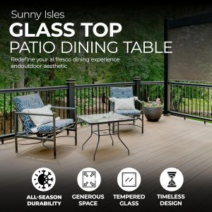 Four Seasons Courtyard Sunny Isles Tempered Glass Top Patio Dining Table, Black - Image 1