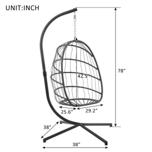 Hanging Egg Chair with Stand, Rattan Wicker Egg Hammock Chair with Hanging Kits, Swinging Egg Chair for Indoor, Bedroom, Patio, Garden, Balcony, Gray Cushion - Image 11