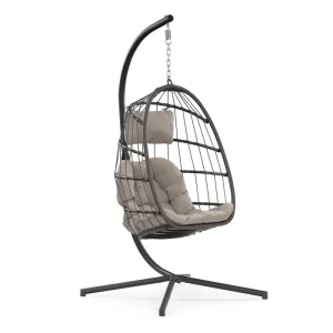 Hanging Egg Chair with Stand, Rattan Wicker Egg Hammock Chair with Hanging Kits, Swinging Egg Chair for Indoor, Bedroom, Patio, Garden, Balcony, Gray Cushion - Image 5