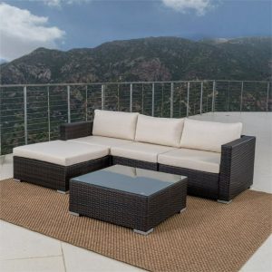 5 Piece Outdoor Wicker Sectional Sofa Set in Multibrown - Image 2