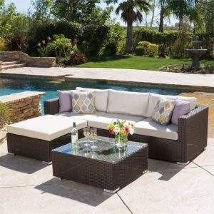 5 Piece Outdoor Wicker Sectional Sofa Set in Multibrown - Image 1
