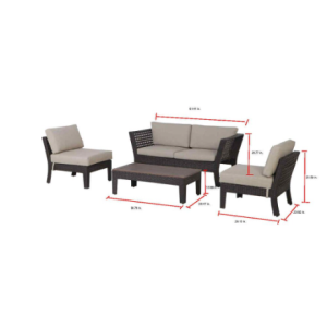 Tyler 4-Piece Steel Wicker Outdoor Patio Conversation Set with Beige Cushions - Image 3