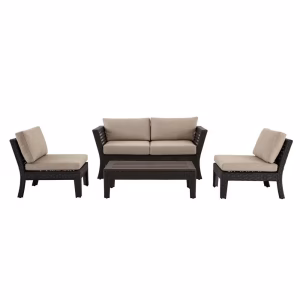 Tyler 4-Piece Steel Wicker Outdoor Patio Conversation Set with Beige Cushions - Image 5