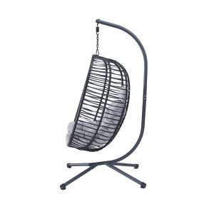 PRIVATE GARDEN Indoor Outdoor Hanging Egg Swing Chair with Stand Wicker Hammock Chairs with Folding Aluminum Frame Grey Water-Repellent Cushion for Patio Bedroom Balcony 330lbs Capacity - Image 2