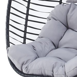 PRIVATE GARDEN Indoor Outdoor Hanging Egg Swing Chair with Stand Wicker Hammock Chairs with Folding Aluminum Frame Grey Water-Repellent Cushion for Patio Bedroom Balcony 330lbs Capacity - Image 5