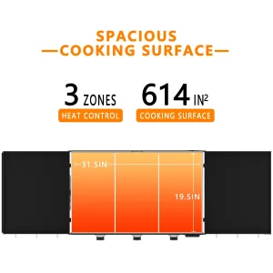 Portable 3-Burner 45,000 BTU Flat Top Propane Gas Grill in Black with Foldable Legs - Image 2