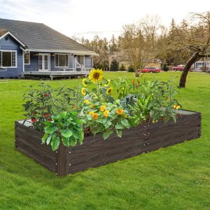 Raised Garden Bed, Outdoor Galvanized Raised Rectangle Planter Beds, 6x3x1ft Large Metal Planter Box for Plants Vegetables Herb and Flowers (Wood) - Image 3