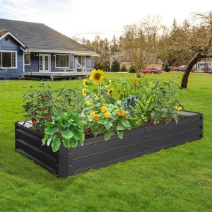 Raised Garden Bed, Outdoor Galvanized Raised Rectangle Planter Beds, 6x3x1ft Large Metal Planter Box for Plants Vegetables Herb and Flowers (Black) - Image 3