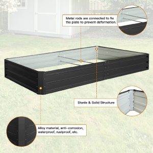 Raised Garden Bed, Outdoor Galvanized Raised Rectangle Planter Beds, 8x4x1ft Large Metal Planter Box for Plants Vegetables Herb and Flowers (Black) - Image 5