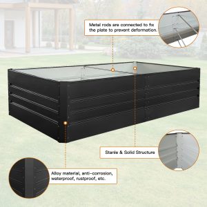 Raised Garden Bed, Outdoor Galvanized Raised Rectangle Planter Beds, 8x4x2ft Large Metal Planter Box for Plants Vegetables Herb and Flowers (Black) - Image 3