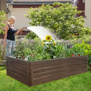 Raised Garden Bed, Outdoor Galvanized Raised Rectangle Planter Beds, 8x4x1ft Large Metal Planter Box for Plants Vegetables Herb and Flowers (Wood) - Image 2