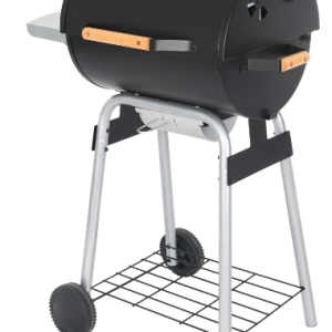 Charcoal Barbecue Trolley with Temperature Display in Lid Enamelled Cooking Grate 2-Piece and Large Warming Rack Height-Adjustable Charcoal Grate and Side Table [Black] - Image 3