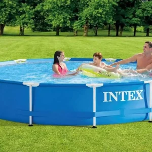 Intex Metal Frame 12 ft x 30 in Round Above Ground Outdoor Backyard Swimming Family Pool for Kids and Adults Ages 6 and Up, Blue - Image 6