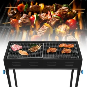 Lightweight Folding Barbecue Grill,Profession Large Portable BBQ Charcoal Oven Tools for Outdoor Cooking Roadtrip Camping Hiking Picnics (Black) - Image 2