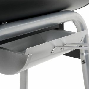 Charcoal Barbecue Trolley with Temperature Display in Lid Enamelled Cooking Grate 2-Piece and Large Warming Rack Height-Adjustable Charcoal Grate and Side Table [Black] - Image 4
