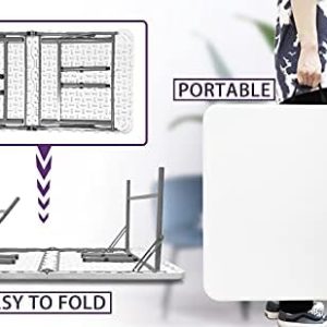4 FT Folding in Half Table, Plastic Portable Tables for Dining Parties Picnic Camping, - Image 3