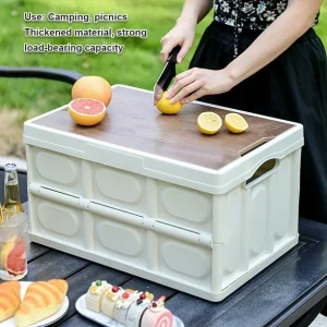 Foldable Storage Box Plastic 28L Large Capacity Truck Organizer Portable Hiking Picnic Bin Container with Lid Accessories White - Image 5