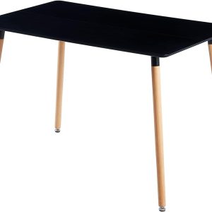 Mid-Century Rectangular 4 Ft. Dining Table with White and black Plastic Tabletop and Solid Beech Wood Legs - Image 11