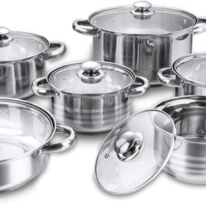 12-Piece Stainless Steel Cookware Set with Glass Lid, Silver - Image 8