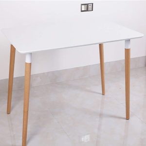 Mid-Century Rectangular 4 Ft. Dining Table with White and black Plastic Tabletop and Solid Beech Wood Legs - Image 14