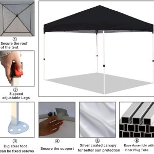 10 X 10 Ft Pop-up Sun Protection Tent - White / Black (Medium Quality) - Image 5