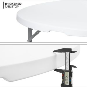 5Ft Round Folding Table, Indoor Outdoor Plastic Dining Card Table with Handle and Lock for Picnic Party Banquet Wedding, White Toptable Gray Legs - Image 4