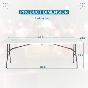 8 FT Folding in Half Table, Plastic Portable Tables for Dining Parties Picnic Camping, - Image 2