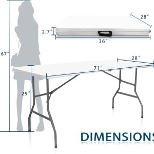 6 FT Folding in Half Table, Plastic Portable Tables for Dining Parties Picnic Camping, - Image 4