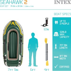 INTEX 68347EP Seahawk 2 Inflatable Boat Set: Includes Deluxe 48in Aluminum Oars and High-Output Pump – SuperStrong PVC – Fishing Rod Holders – 2-Person – 520lb Weight Capacity - Image 3