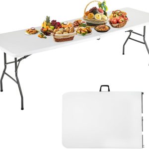 8 FT Folding in Half Table, Plastic Portable Tables for Dining Parties Picnic Camping, - Image 5